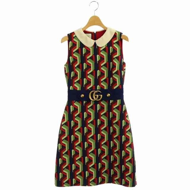 グッチ GUCCI ダブルGノースリーブワンピース ひざ丈 セミフレア 36 