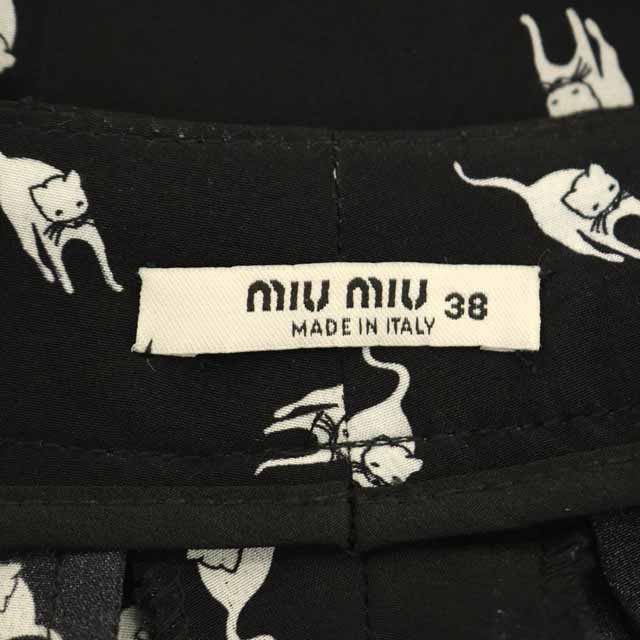 ミュウミュウ miumiu 猫柄パンツ スラックス センタープレス ロール 