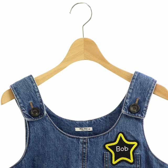 ミュウミュウ miumiu ワッペン付きデニムワンピース ノースリーブ ミニ  