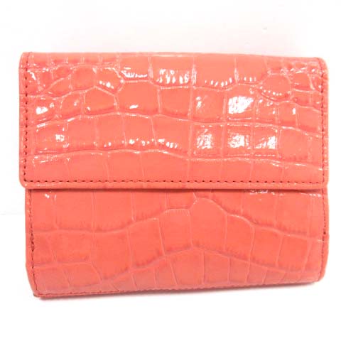 コーチ COACH 二つ折り財布 クロコ型押し ロゴ エナメル ピンク /AN8