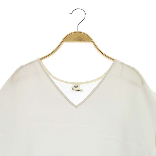 エルメス HERMES シルク Vネック ブラウス フレンチスリーブ プル  