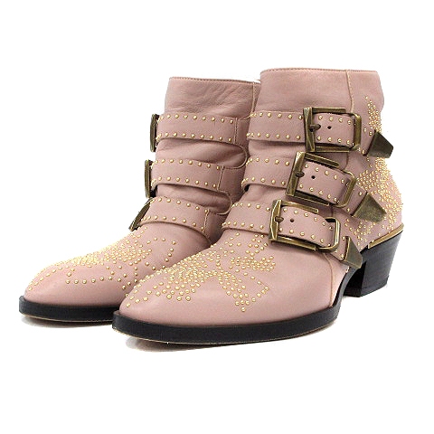 クロエ CHLOE ショートブーツ ボールスタッズ装飾 レザー 36 23cm 