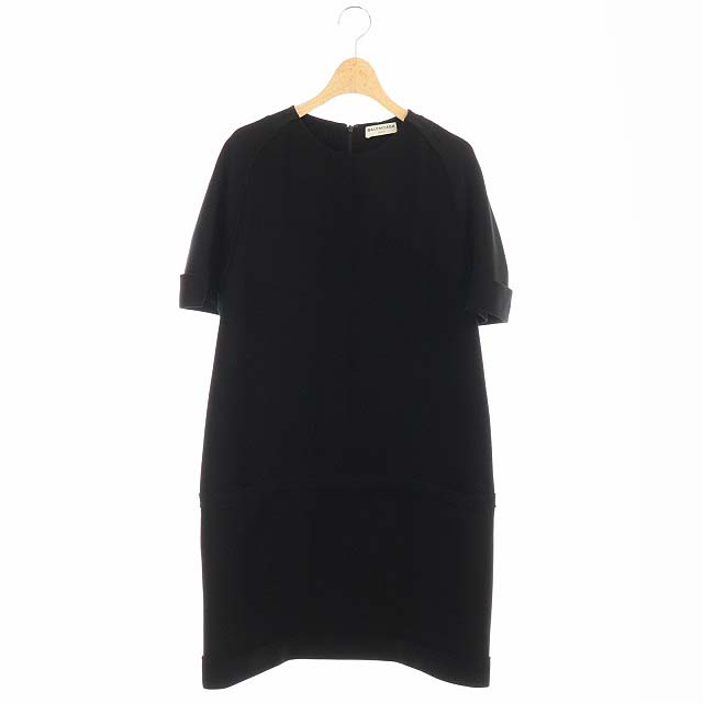 バレンシアガ Balenciaga ジョーゼットワンピース 膝丈 半袖 ラグランスリーブ 36 黒 ブラック Es Os レディース 170 ベクトルパーク
