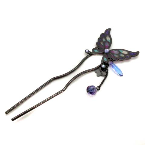 アナスイ Anna Sui 鬼滅の刃コラボ 胡蝶しのぶモデル かんざし 髪飾り 蝶 ステンドグラス 黒 ブラック 紫 パープル An レディース 170 ベクトルパーク