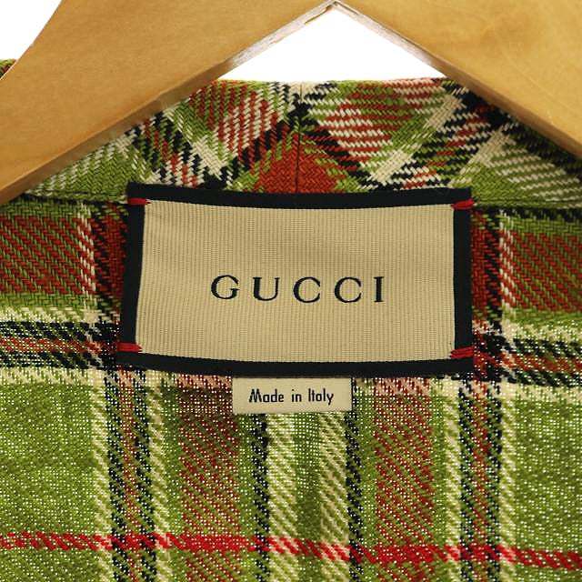 グッチ GUCCI チェック柄 ダブルボタン ジャケット テーラード 48 緑