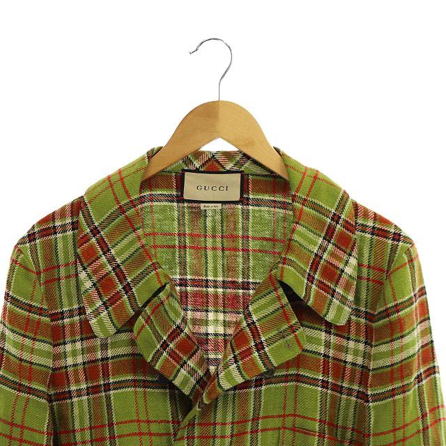 グッチ GUCCI チェック柄 ダブルボタン ジャケット テーラード 48 緑 
