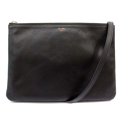 【美品✨】 セリーヌ トリオ ラージ 旧ロゴ ショルダーバッグ ブラック 黒 旧ロゴCÉLINE トリオ ショルダーバッグ ラージ 黒 保存袋付き セリーヌ