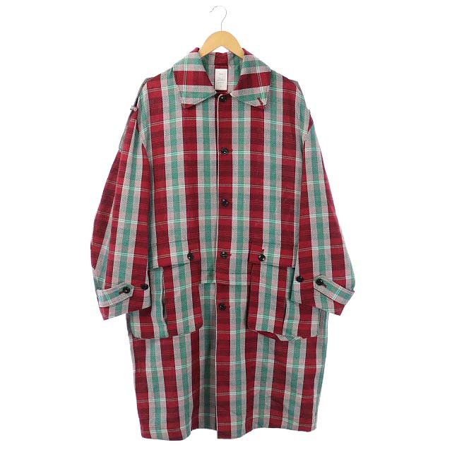 ネーム Name リネン混 チェック柄2wayコート ロング 薄手 0 緑 赤 グリーン レッド Cm Os Sh メンズ 170 ベクトルパーク