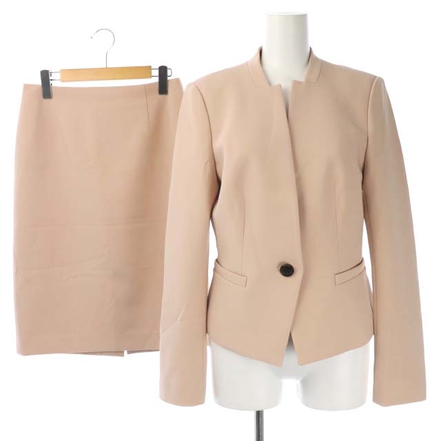 エポカ Epoca ss セットアップ 上下 スーツ ノーカラージャケット 背抜き タイトスカート ひざ丈 40 サーモンピンク Cm Os レディース 170 ベクトルパーク