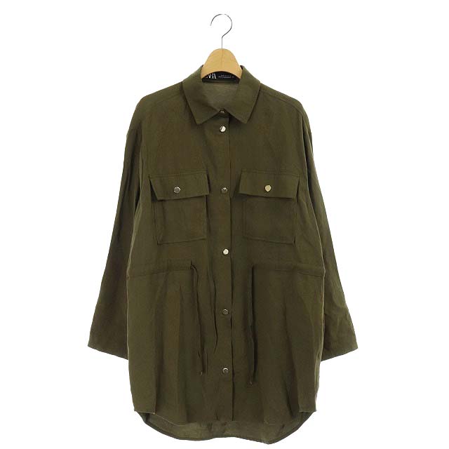 ザラ Zara シャツワンピース チュニック ウエストギャザー 長袖 ミニ S カーキ Os レディース 170 ベクトルパーク