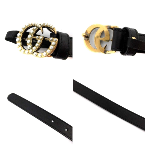 美品 グッチ 476342 ベルト レザー パール ダブルG レディース グッチ GUCCI レザーベルト パール ダブルG スムースレザー