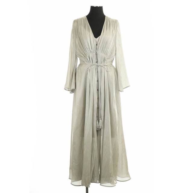 アメリヴィンテージ Ameri Vintage ss Medi Gather Negligee Dress ワンピース 長袖 ワイドスリーブ フレア ロング ギャザー 紐ベルトリボン M グレー Os レディース 170 ベクトルパーク