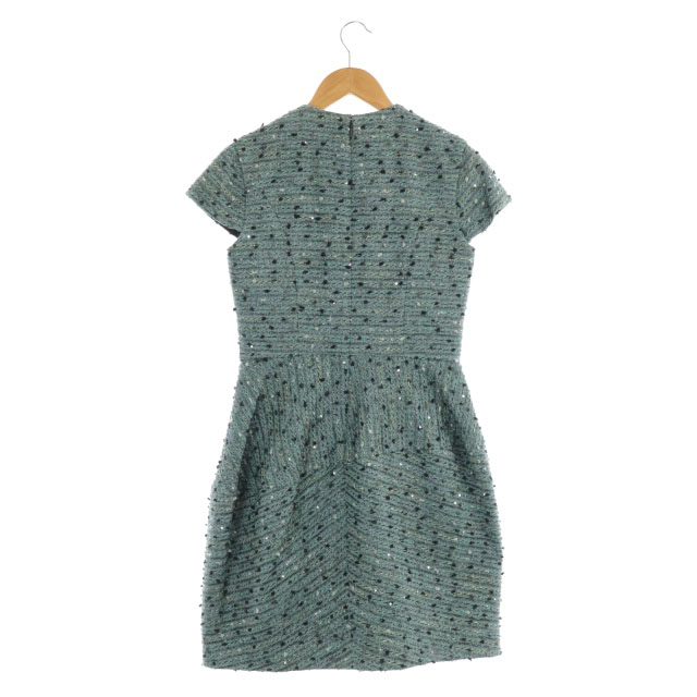 ヨーコチャン Yoko Chan ツイードスパンコールワンピース ひざ丈 半袖 36 水色 黒 ライトブルー ブラック Df Os レディース 170 ベクトルパーク