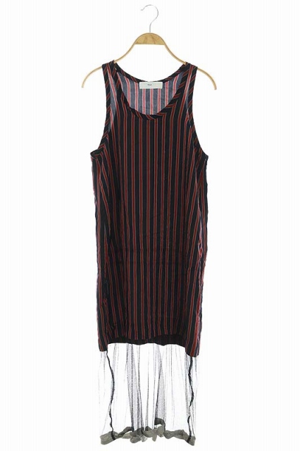 トーガ プルラ Toga Pulla ノースリーブストライプワンピース ロング メッシュ 切替 36 赤 紺 黒 ボルドー ネイビー ブラック Es Os レディース 170 ベクトルパーク
