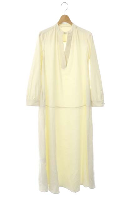 バルバ Barba コーデュロイワンピース 長袖 セミフレア ロング スリットネック 38 アイボリー Os レディース 170 ベクトルパーク