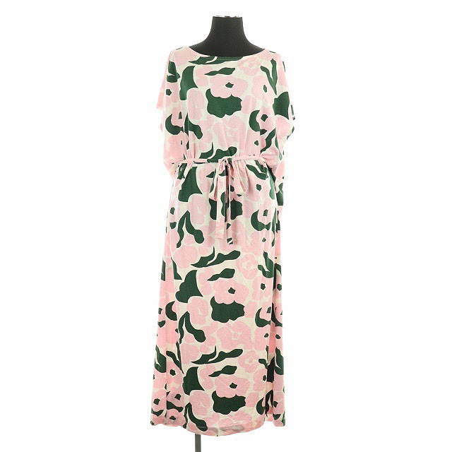 マリメッコ Marimekko 花柄 フレンチスリーブ ワンピース ロング リボン Xs ピンク 緑 白 グリーン ホワイト Df Os レディース 170 ベクトルパーク