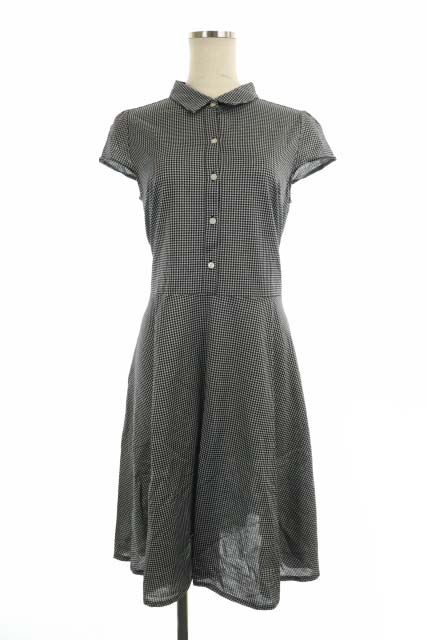 マッキントッシュフィロソフィー Mackintosh Philosophy ギンガムチェックワンピース ひざ丈 半袖 リボン 38 黒 白 ブラック ホワイト Df Os レディース 170 ベクトルパーク