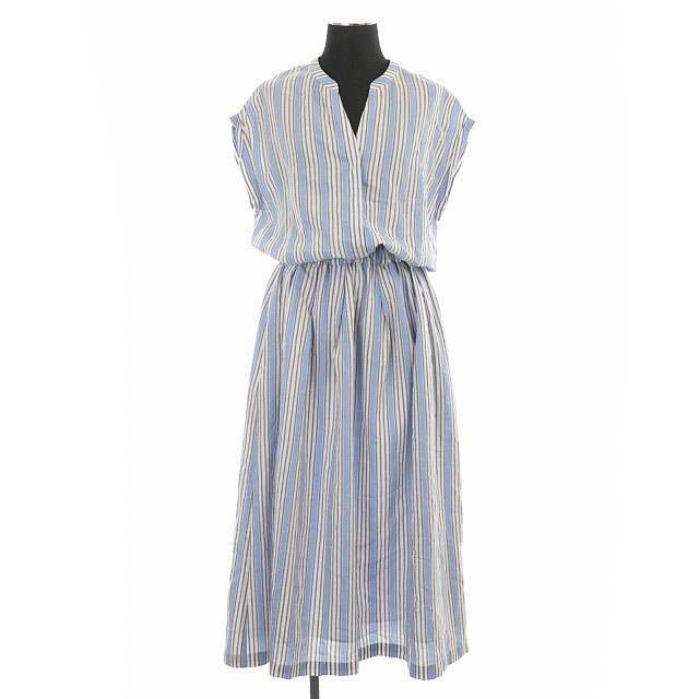 イエナ Iena 19ss Manteco スキッパーストライプシャツワンピース ロング フレンチスリーブ 36 水色 白 ライトブルー ホワイト Df Os レディース 170 ベクトルパーク