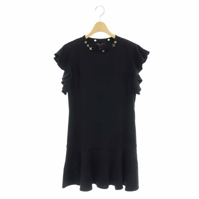 ルイヴィトン Louis Vuitton 襟装飾カットソーワンピース ミニ 裾フレア フレンチスリーブ S 黒 ブラック Rw2w Df Os レディース 170 ベクトルパーク