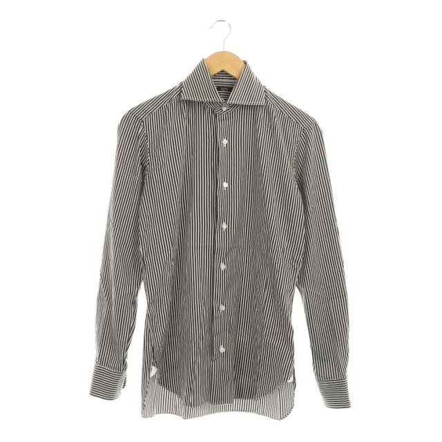 バルバ Barba ストライプシャツ 長袖 37 14 1 2 黒 白 ブラウン ホワイト Hs Os Ad メンズ 170 ベクトルパーク