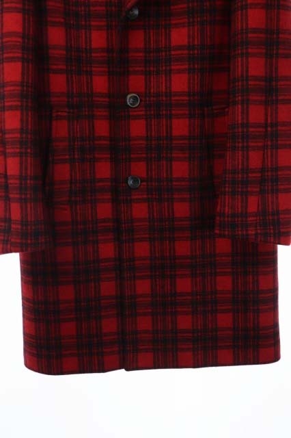 グッチ Gucci チェック柄コート チェスターコート アウター ウール混 48 赤 黒 レッド ブラック Df Os Sh メンズ 170 ベクトルパーク