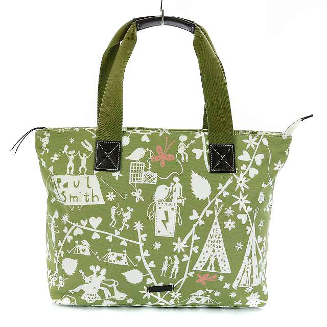ポールスミス Paul Smith トートバッグ キャンバス 総柄 黄緑 白 ホワイト Hz レディース 170 ベクトルパーク