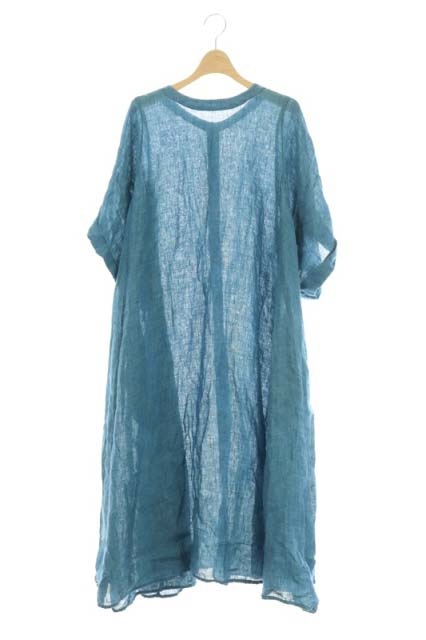 世界の ネストローブ Nest レディース Os Ao ブルー 青 F ロング 半袖 折り袖 前後2way ガーゼ リネン ワンピース Robe ワンピース Www Azns Org