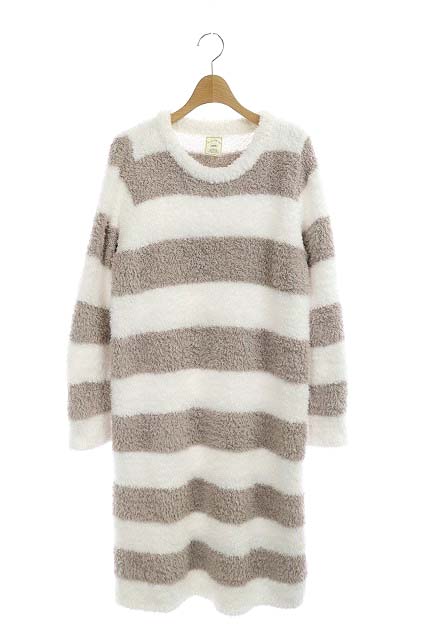 ジェラートピケ Gelato Pique 21aw ワンピース ニット 長袖 膝丈 ジェラート2ボーダー クルーネック One 白 ベージュ ホワイト Os レディース 170 ベクトルパーク