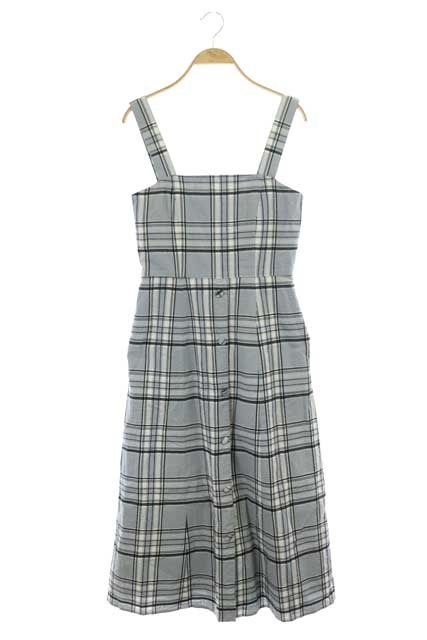 スライ Sly 19ss Paige Check Wide Strap Op ワンピース チェック ノースリーブ ロング フレア 1 ブルーグレー 紺 ネイビー Cm Os レディース 170 ベクトルパーク