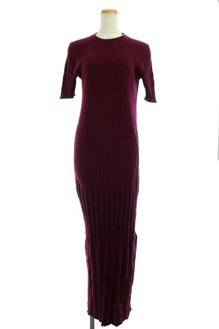 売り切り御免 エブール レディース Os Cm ボルドー プルオーバー タイト ロング ワンピース ニット リブ カシミヤ混 ロング 五分袖 Ebure ワンピース