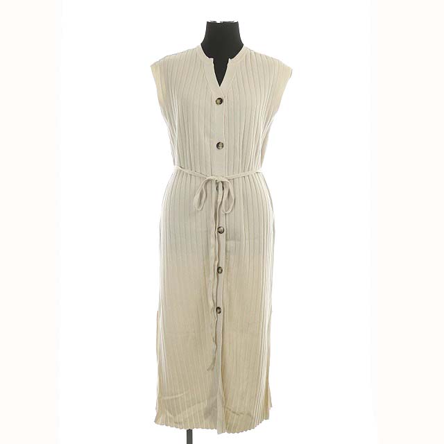 ミラオーウェン Mila Owen ss ニットロングジレ ベスト リブ 前開き リボンベルト付き 1 アイボリー Cm Os レディース 170 ベクトルパーク