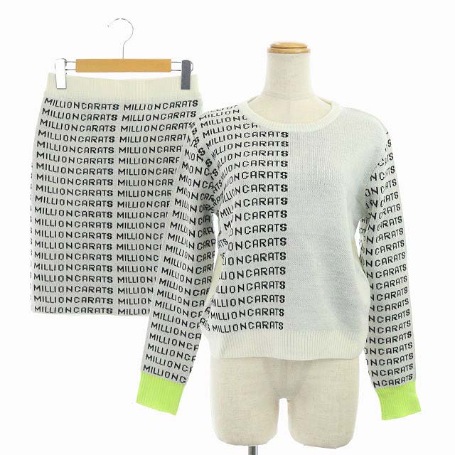ミリオンカラッツ Million Carats セットアップ 上下 ロゴニット スカート タイト ひざ丈 セーター 長袖 F 白 黒 ホワイト ブラック Df Os レディース 170 ベクトルパーク