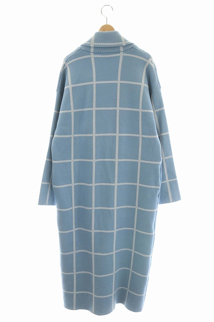 ザラ Zara チェック ニットコート アウター ロング 2b S 水色 ライトブルー Cm Os レディース 170 ベクトルパーク