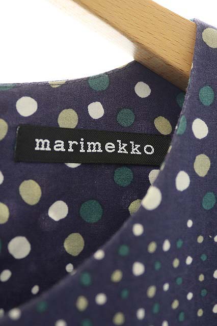 マリメッコ Marimekko ドット 切替 ワンピース 膝丈 七分袖 36 紺 ネイビー Hk Os レディース 170 ベクトルパーク