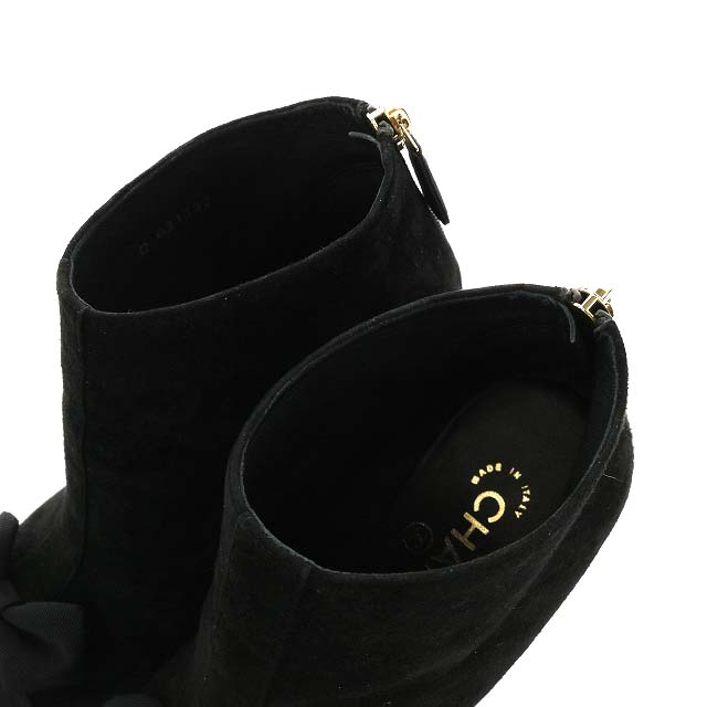 シャネル CHANEL ココマーク ブーティ リボン バックジップ アーモンド 
