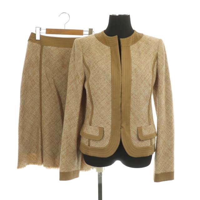 ポールスチュアート Paul Stuart セットアップ 上下 ノーカラージャケット 総裏地 セミフレアスカート ミモレ丈 6 8 茶 ブラウン Cm Os レディース 170 ベクトルパーク