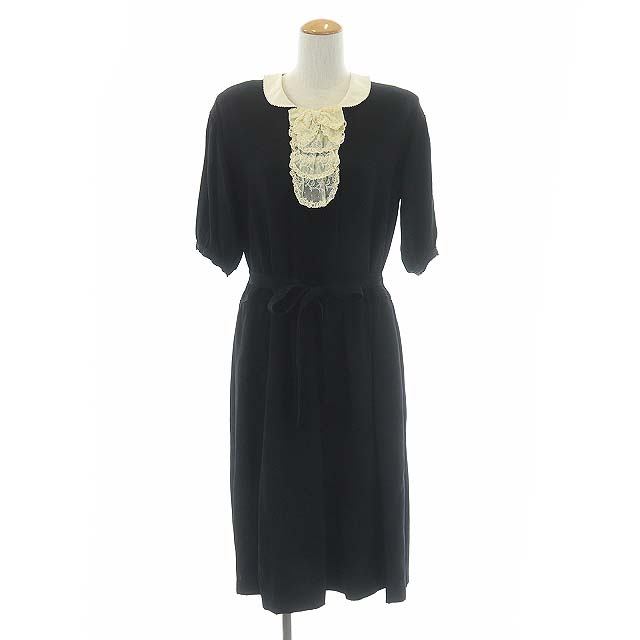 ピンクハウス Pink House ローカラーレースワンピース ロング 五分袖 レース ウエストリボン 黒 ブラック Es Os レディース 170 ベクトルパーク