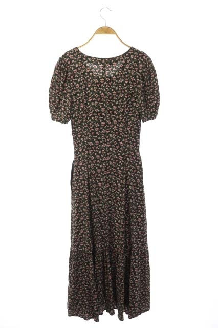 スナイデル Snidel 19ss パフスリーブプリントロングワンピース ロング 半袖 花柄 前開き インナー付き 1 黒 緑 ピンク ブラック グリーン Es Os レディース 170 ベクトルパーク