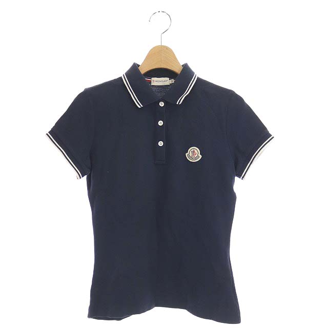モンクレール MONCLER ポロシャツ 半袖 ライン ワッペン 鹿の子 XS 紺 