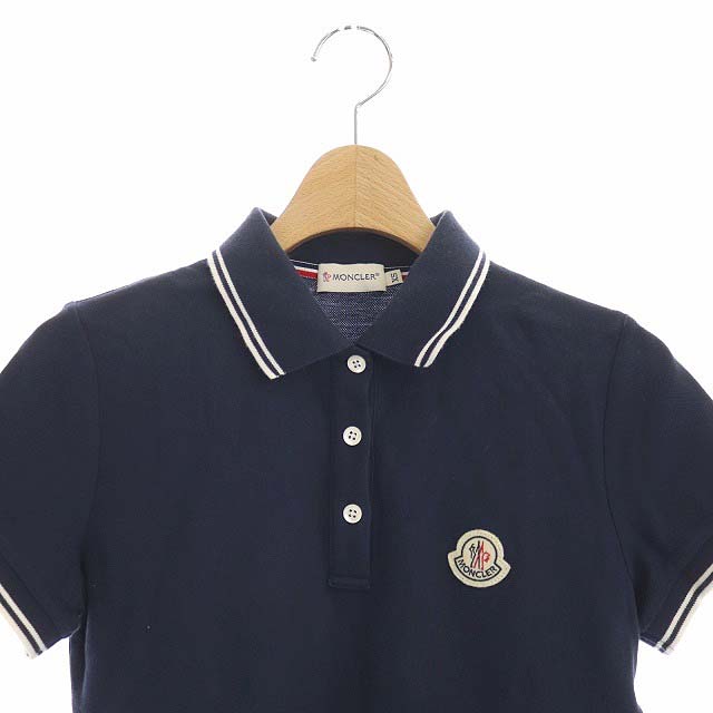 モンクレール MONCLER ポロシャツ 半袖 ライン ワッペン 鹿の子 XS 紺 