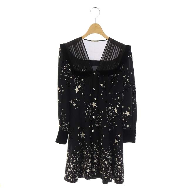 ミュウミュウ miumiu ベロアフリルスタープリント切り替えワンピース  