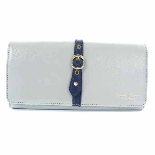 サマンサタバサプチチョイス Samantha Thavasa Petit Choice 長財布 二つ折り 小銭入れ ベルトモチーフ がま口 レザー グレー 紺 ネイビー Ry12 レディース 170 ベクトルパーク