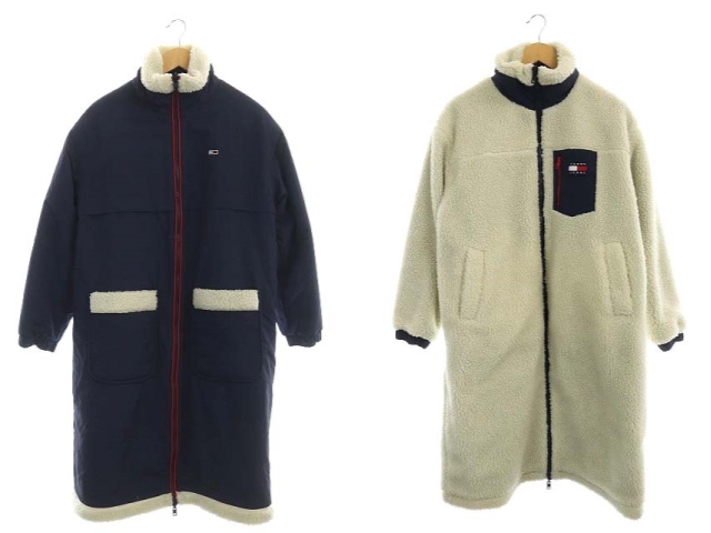 トミー TOMMY JEANS リバーシブルシェルパコート ボア アウター ロング 