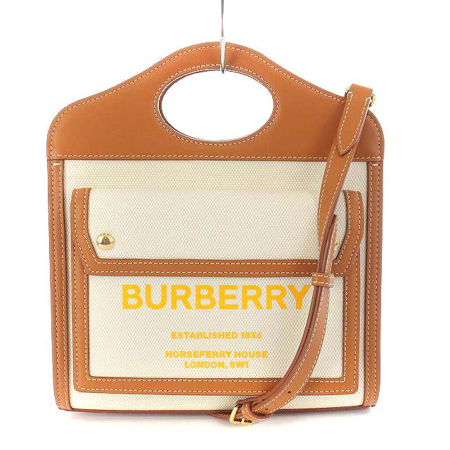 未使用品 バーバリー BURBERRY ミニ ツートン キャンバス＆レザー 
