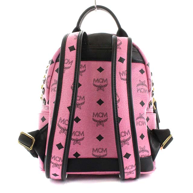 エムシーエム MCM リュックサック デイパック スタッズ ロゴ ピンク 黒 