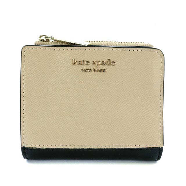 ケイトスペード KATE SPADE SMALL BIFOLD WALLET 財布 二つ折り レザー バイカラー ベージュ 黒 ブラック  PWRU7853 /YO6 レディース