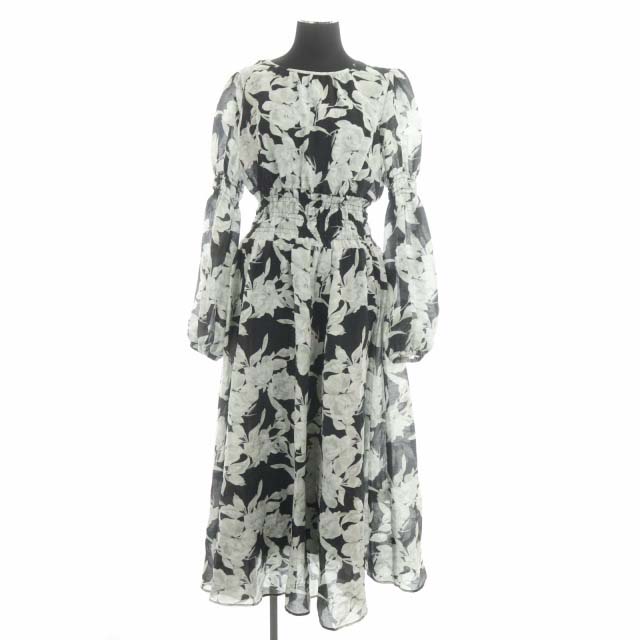 リエンダ Rienda 21ss 長袖花柄ワンピース ロング S 黒 白 グレー ブラック ホワイト Df Os レディース 170 ベクトルパーク