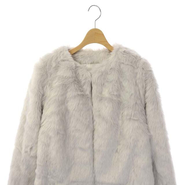未使用品 マーキュリーデュオ Mercuryduo ノーカラーコート アウター フェイクファー ミドル丈 F ライトグレー Os レディース 170 ベクトルパーク
