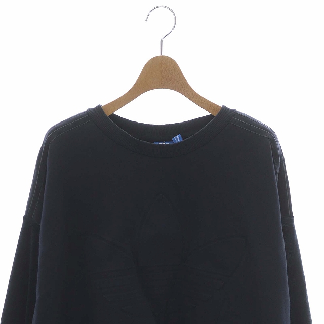 【115】アディダス オリジナルス ネイビー ３本ライン ラグラン ロンT　７分袖　Tシャツ　O　美中古 アディダス オリジナルス トレーナー スウェット 3本ライン XLサイズ