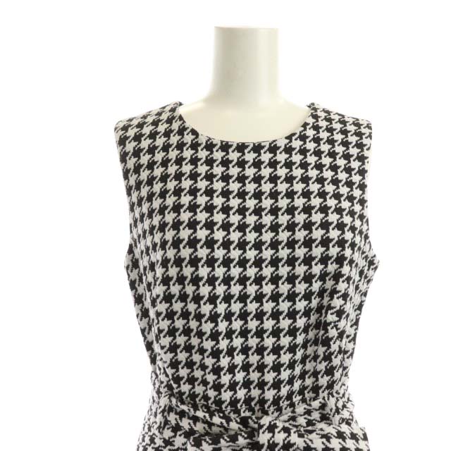 カルバンクライン Calvin Klein 千鳥格子柄チェックワンピース ロング ミモレ丈 ノースリーブ リボンベルト付き 4 黒 白 ブラック ホワイト Df Os レディース 170 ベクトルパーク